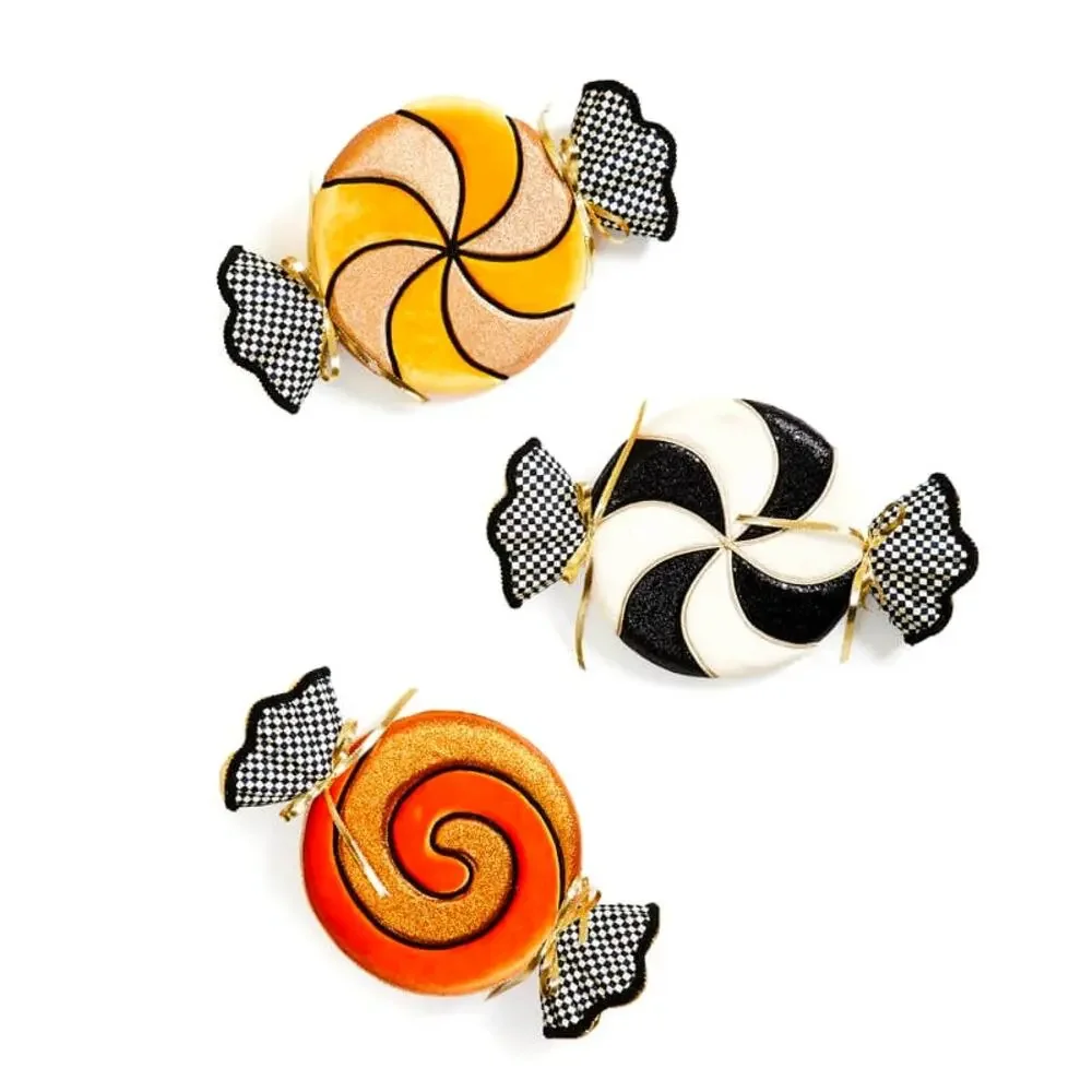 Mackenzie-Childs Trick or Treat Large Plush Candy Hanging Decor Set of 3 NEW